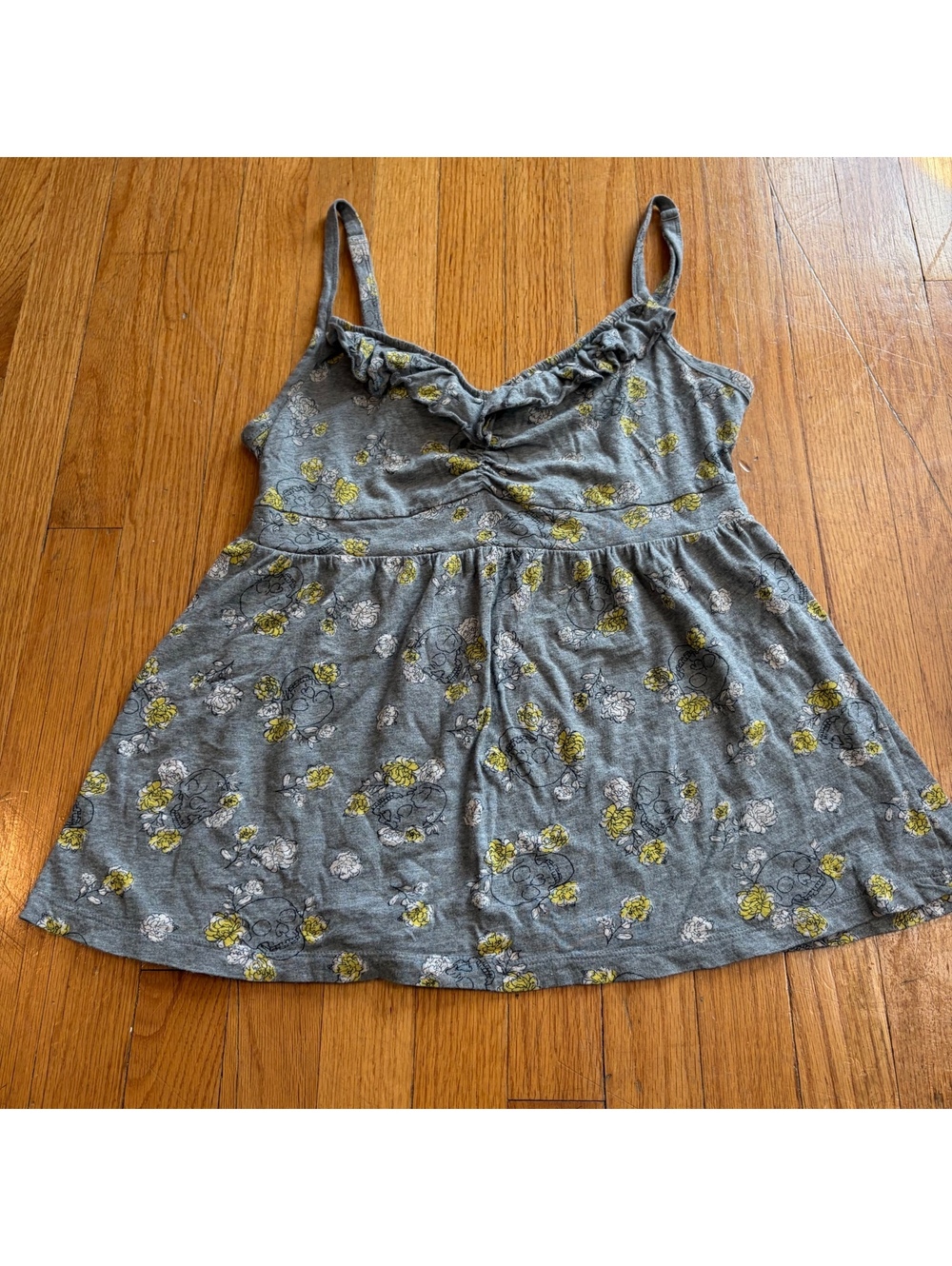 Vintage Y2K skull and floral babydoll tank top